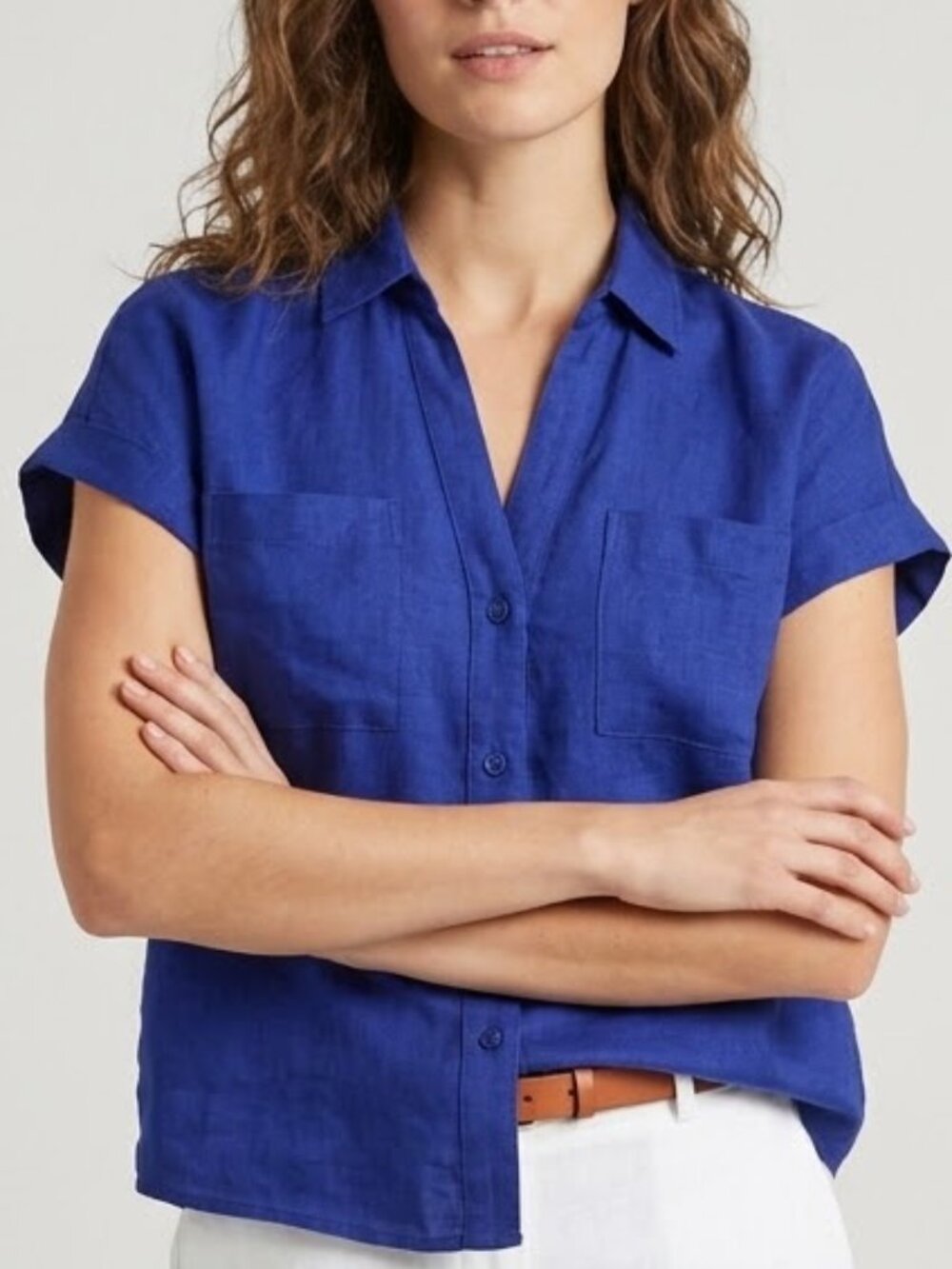 By Anthropologie Blue/Purple Linen Cotton Blend Boxy Top